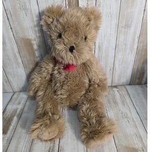 Vintage 1989 Ty Inc Tan Shaggy Teddy Bear Red Bow Plush Stuffed Animal Korea